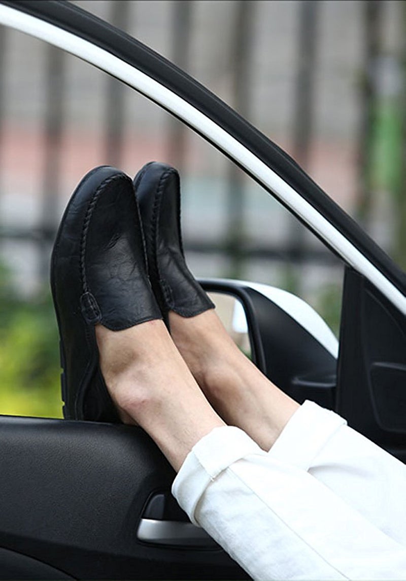 Go Tour Men's Premium Genuine Leather Casual Slip On Loafers Breathable Driving Shoes Fashion Slipper Black 6.5/38 - Image 5